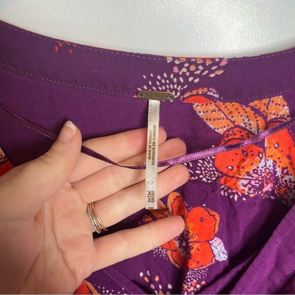 Free People Tuscan Dreams Purple Floral Print Layered Blouse Size XS - Picture 3 of 7